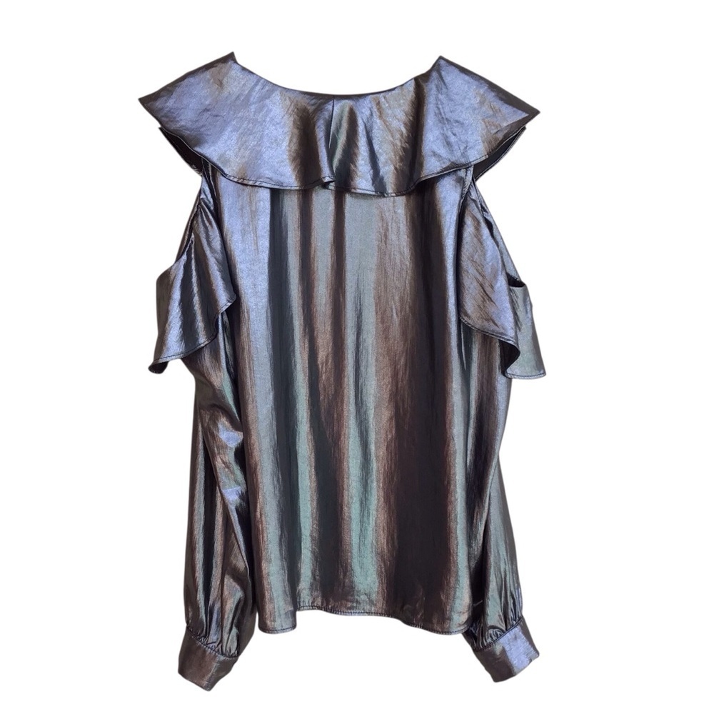 Revolve Krisa Metallic Cold Shoulder Ruffle Blouse - Picture 3 of 7
